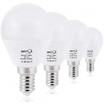 BRTLX 5W G45 Bombilla LED Mini Globo Blanco Cálido 3000K E14 Incandescente Equivalente a 45 Ángulo de haz 220Grados 400Lm No Regulable 4 Unidades