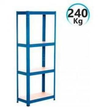 Estantería azul metálica con 4 baldas ajustables, capacidad de carga 240kg, dimensiones 148x60x30cm