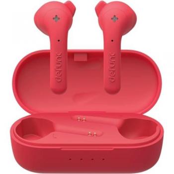 Auriculares Inalámbricos Defunc True Basic Bluetooth 5.0 con Micrófono Integrado, IPX4 Impermeables, Rojo, Estuche de Carga y Larga Duración de Reproducción