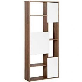 Librería de 6 niveles blanca con estantes de madera clara Grada para almacenamiento en sala de estar o dormitorio