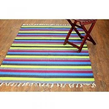 Alfombra de tejido reversible tejido 100% algodón orgánico con tintes vegetales. Estampado a rayas multicolor. Tapete. Medidas: 120x180 , Código: 02807