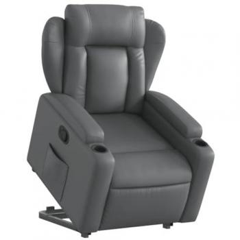 Sillón Reclinable Elevable de Cuero Artificial Gris con Respaldo y Reposabrazos, Asiento Ajustable