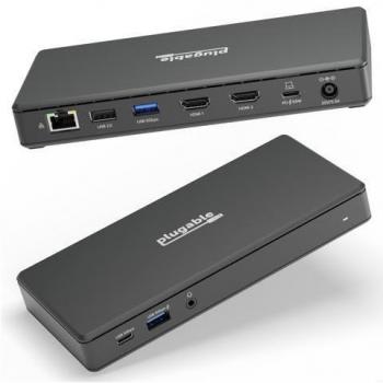 Plugable 9-in-1 USB-C Dual HDMI Docking Station with 65W Laptop Charging and Dual 4K Display Support