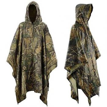 Infreecs - Poncho impermeable con capucha y estampado militar, para lluvia, acampadas al aire libre, ciclismo, viajes. Esquinas con ojales de emergencia para crear un refugio.