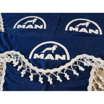 3 Piezas Azul Cortinas con Borlas Blancas TAMAÑO UNIVERSAL para todos MAN Camión Modelos Accesorios Decoración Tejido de Felpa