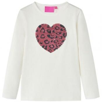 Camiseta Infantil Manga Larga Diseño Corazón de Lentejuelas Jersey Ropa Crudo 116