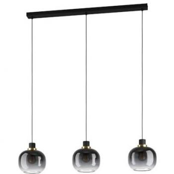 Lámpara Colgante Lineal Oilella Tres Luces E27 Fumé Acero Negro y Latón