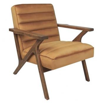 Sillón Retro Kisa de Terciopelo Marrón con Patas de Madera