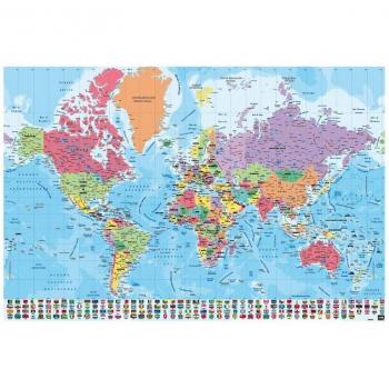Poster Mapa Mundo Físico Político de alta calidad