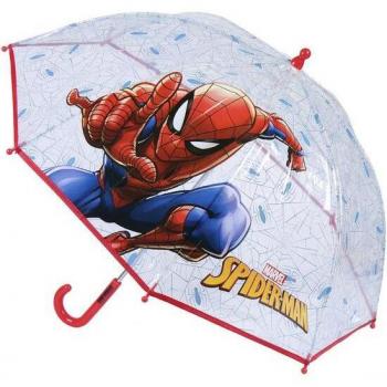 Paraguas Manual Transparente con Diseño de Spiderman - Cúpula/Burbuja para Niños