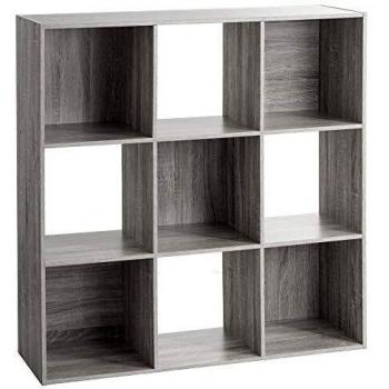 Estante de Madera con 9 Cajas Mixe Gris para Librerías y Estanterías, tipo: estante modular, características: 9 estantes, efecto roble gris, diseño funcional y moderno