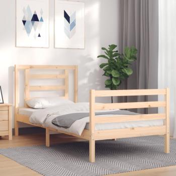 Cabecero simple ronda Waider en madera maciza con estructura de cama, color marrón y fabricado en madera maciza
