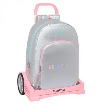 Safta Mochila Escolar con Carro Evolution Benetton Silver, Ideal para Niños de Diferentes Edades, Cómoda y Versátil, Calidad y Resistencia, Color Plata