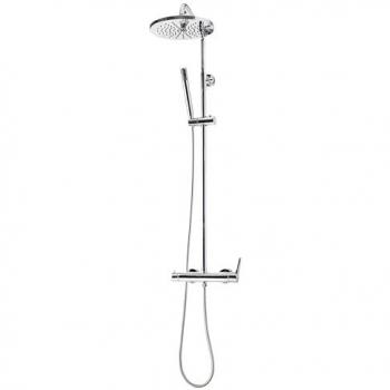 Columna de Ducha Mezcladora Cónica 250 mm Inox con Flexo PVC y Maneral Aroha 3 Funciones Cromo