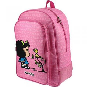 Mochila Escolar Grande Mafalda Pajarito Rosa, 1 Compartimento y Bolsillo Frontal, Licencia Oficial, Niñas, 45 x 33 x 22,5 cm