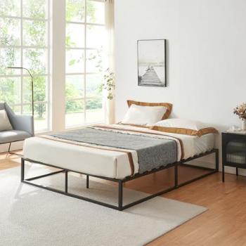 Cama de Metal 160x200 cm con Somier de Lamas - Estructura Estable y Resistente - Color Negro