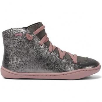 Camper 90085-088 Peu Cami - Botas de niña en piel plateada con cordones