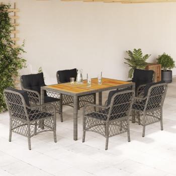 7-Piece Grey Poly Rattan Garden Dining Set with Cushions