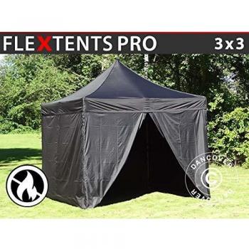 Carpa Plegable Rápida Ignífuga FleXtents PRO 3x3m Negra con 4 Laterales Impermeables