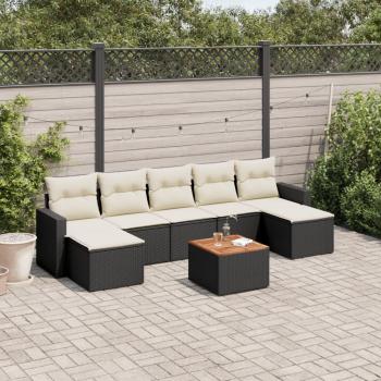 8-Piece Black Poly Rattan Garden Sofa Set with Cushions