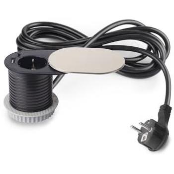 Multiconector Vertikal Flat 60 con Tapa Deslizante, Diámetro 60mm, 1 Enchufe Schuko, 1 USB Tipo A, 1 USB Tipo C, Acero y Plástico
