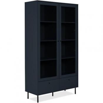 Vitrina Caracas 52A con 2 Puertas de Vidrio y 2 Cajones en Azul Marino - 100 x 40 x 183 cm