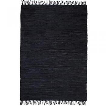 vidaXL Alfombra Tejida a Mano Chindi Cuero 120x170cm Negra Decoración Hogar