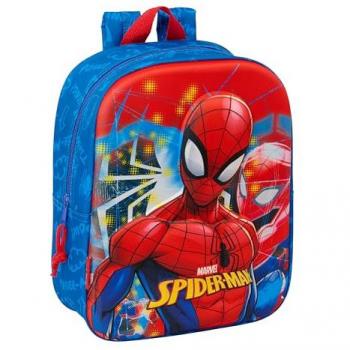 Mochila Escolar 3D Spider-Man Roja y Azul Marino, Adaptable a Carro, Fácil Limpieza, 22x27x10 cm