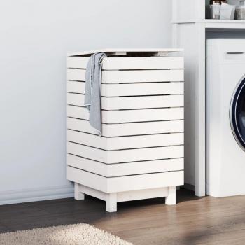 Cesto para la Ropa Sucia de Madera Maciza de Pino Blanco, Dimensiones 44x44x76 cm, Color Natural y Disponible en Blanco y Negro
