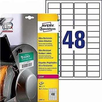 Avery España L7911-10 - Pack de 10 hojas de etiquetas de seguridad, 45.7 x 21.2 mm, color blanco
