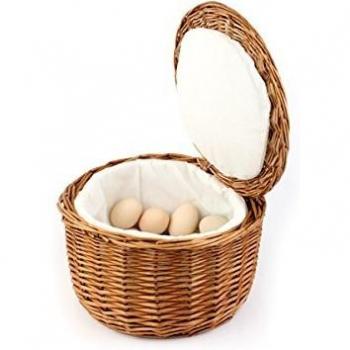 Cesta de huevos APS, cesta de huevos de color beige claro, contenedor de huevos, mimbre sólido y resistente, para aproximadamente 20 huevos, mantiene el contenido caliente durante mucho tiempo gracias al forro de tela, Ø 25 cm, altura 17,5 cm