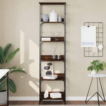 Estantería de madera ingeniería 50x33x188,5 cm en colores Negro, Roble Sonoma y Roble ahumado, ideal para oficina, estudio o dormitorio; mueble de almacenaje multifuncional