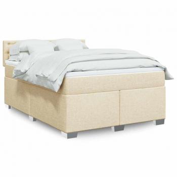 Cama Box Spring con Colchón de Tela Color Crema 140x190 cm