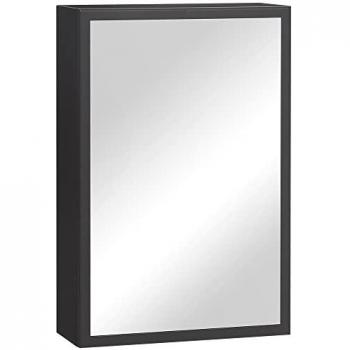 Mueble de Baño con Espejo y 3 Capas, Colgante, Negro, 40 x 15 x 60 cm