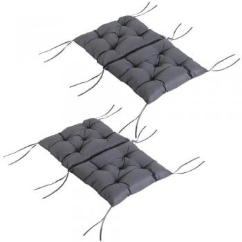 Conjunto de 2 Cojines para Silla con Respaldo 50x98x8 cm, Colchones de Banco Gris Oscuro, Poliester y Algodón, 6 Cordones de Fijación para Jardín