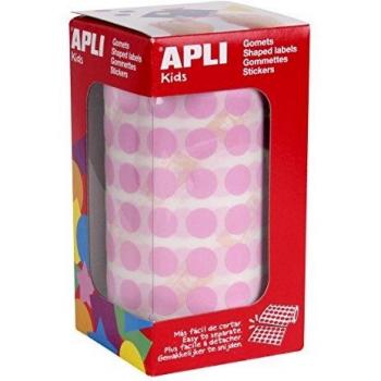 APLI Kids - Rollo de gomets redondos 10,5 mm, color rosa