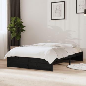 Cama doble pequeña de madera maciza 120x190 cm color negro