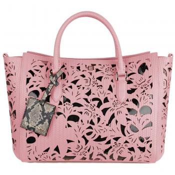 Baldinini Floral Laser-Cut Leather Handbag in Pink, Female, Size: ONE SIZE