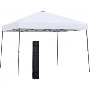 Outsunny Cenador Plegable 3x3m Portátil de Jardín con Bolsa de Transporte con Ruedas Acero para Exterior Fiestas Camping Blanco
