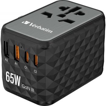 Verbatim UTA-05 65W Universal Travel Adapter with GaN III Technology and Dual USB-C PD Ports