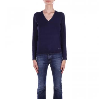 Liu Jo Women's Blue V-Neck Lurex Knit Sweater Size L
