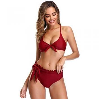SHEKINI Top de Tubo para Mujer Parte Posterior Inferior Bikini Arco Cintura Media Orejeras Traje de baño Cinturón de Lazo Desmontable Conjunto de Traje de baño