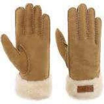 UGG Women's Turn Cuff Leather Gloves - Burnt Cedar, Size L