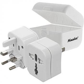 Minadax® Adaptador De Viaje Universal De 3 Piezas | Utilizable En 150 Países | Enchufe Para La UE, Los EEUU, AUS, Reino Unido | Compacto 64 x 62 x 47 mm