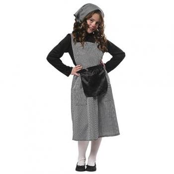 Disfraz de Castañera Clásica para Bebé (1-2 años) con Vestido Negro y Gris, Pañuelo y Delantal - Ideal para Halloween, Carnaval y Fiestas Escolares