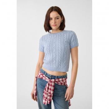 Sky Blue Short Sleeve Cable-Knit Sweater - Size S