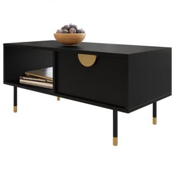 Mesa de centro angular Comfivo N102, aglomerado laminado negro, 100 x 45 x 48 cm