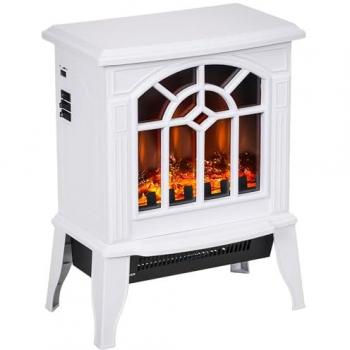 Chimenea Eléctrica Decorativa HOMCOM 1000/2000 W con Temperatura Ajustable, LED Llamas y Protección Contra Sobrecalentamiento - Blanco 36,5x24x46 cm