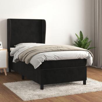Cama box spring con colchón de muelles en terciopelo negro 80x200 cm