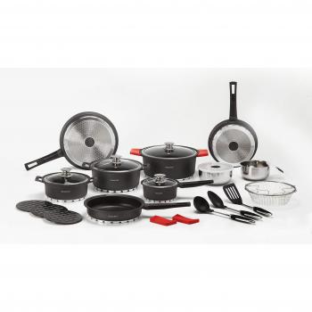 NEWCHEF Batería de Cocina de Aluminio Fundido, 27 piezas, Juego de Utensilios de Cocina Antiadherentes, con Protectores de Silicona, Apto para Cocinas de Inducción, Libre PFOA